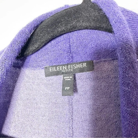 EILEEN FISHER 100% Royal Alpaca Color Block Purple Gray Open Knit Cardigan 2P - Picture 3 of 6